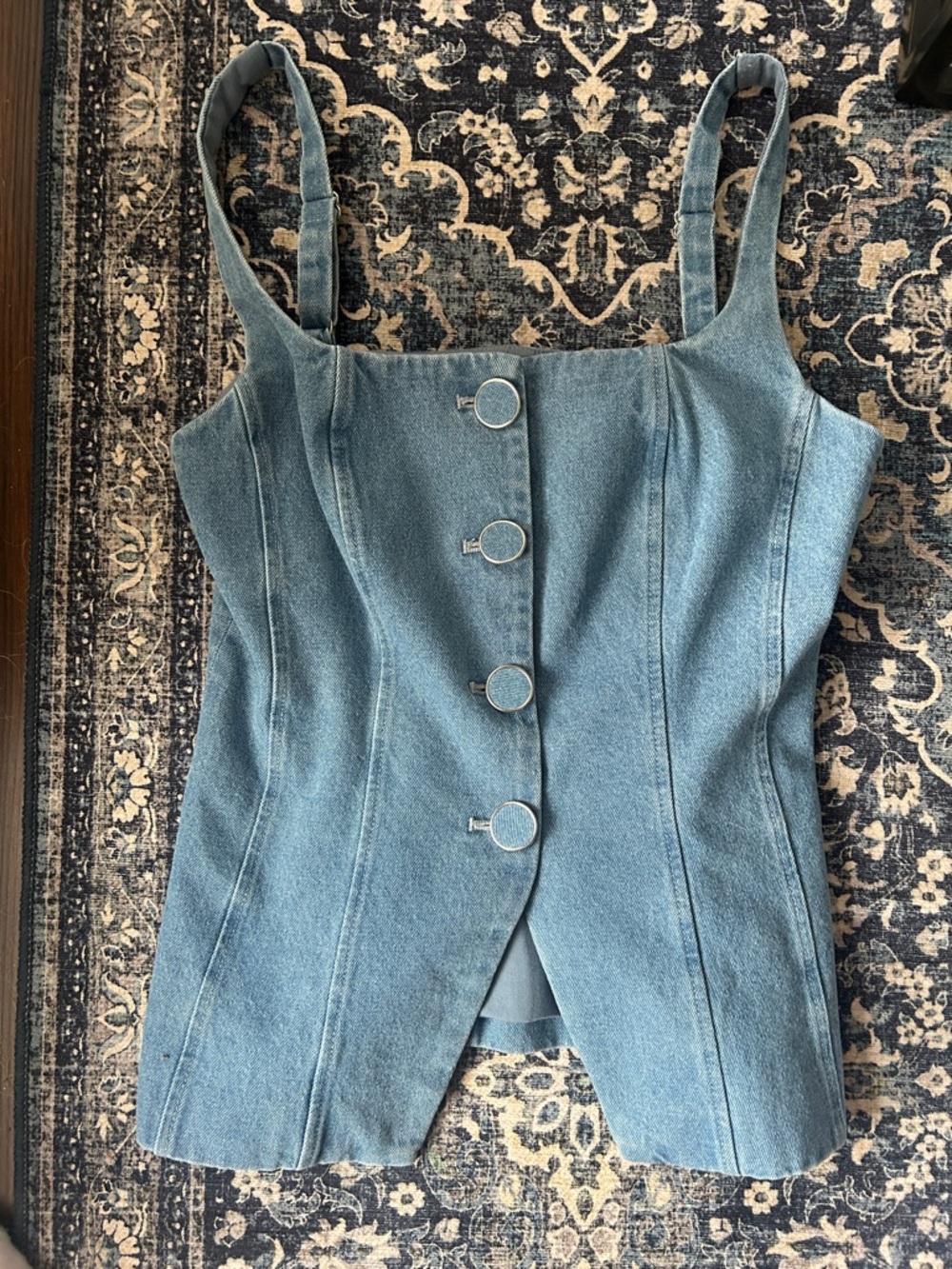 NWT Caroline Constas Denim Corset-Style Tank Top - Light Blue